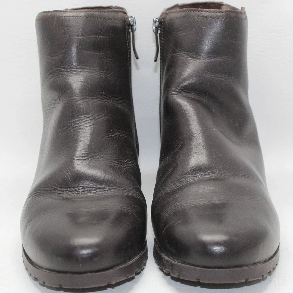Easy‎ Spirit Womens Brown Leather Croc Embossed Ankle Boots Side Zip Size 8W